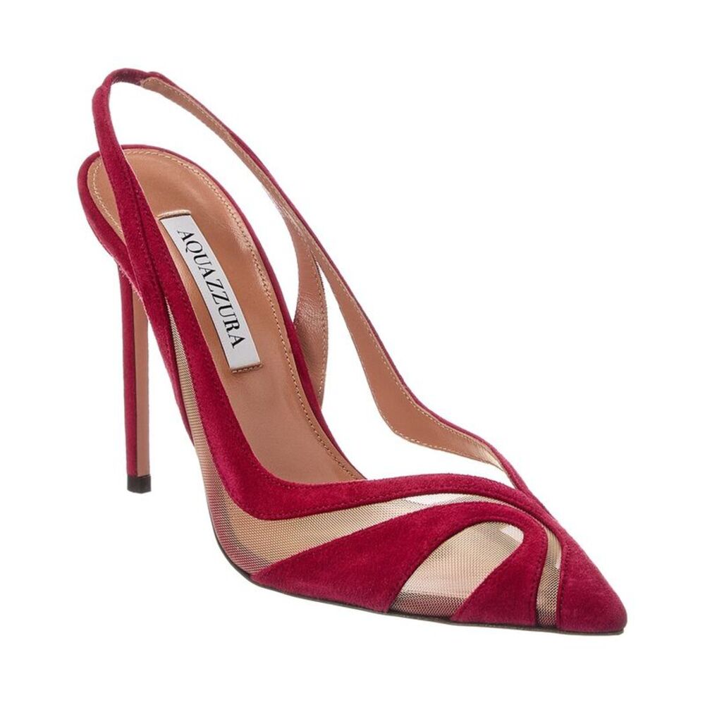 Aquazzura Lune Sling 105 Mesh & Suede Slingback Pump, Pink